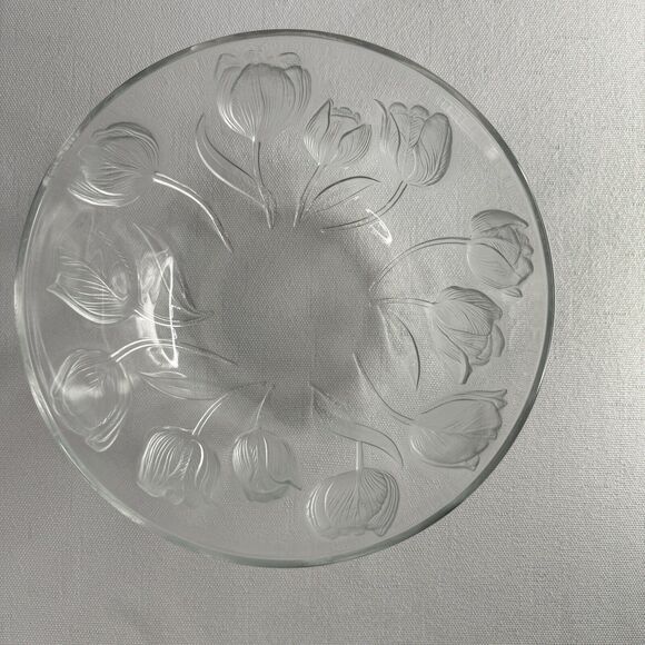Vintage Teleflora 7.25” X 3” Embossed Tulip Crystal Clear Glass Bowl - Picture 1 of 11
